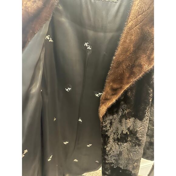 Michael’s Furs Lynn Mass Black Mink Fur Coat Brown collar Women's size Medium - Picture 9 of 13